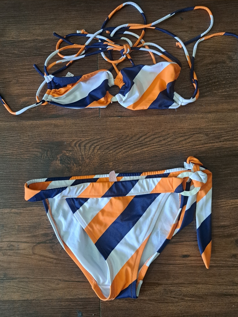 Victorias Secret Orange Navy Striped Two-Piece Swimsuit